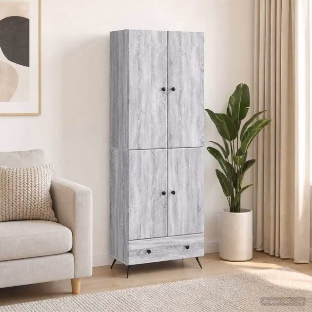 Berkfield Home 2-Piece Modern Grey Sonoma Cabinet Set with Integrated Lighting and Internal Shelving