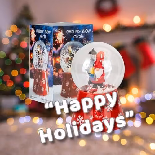 VFM e-Store Red Christmas Gonk Snow Globe with LED Light and Auto Snow, W/D/H: 12 x 12 x 18 cm – 4