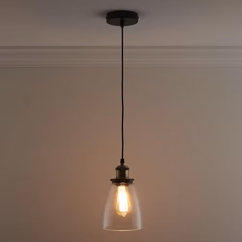 K LIVING Eve Hanging Clear Glass Ceiling Pendant with Filament Bulb, Transparent and Brass – 2
