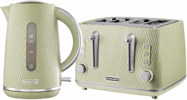 Daewoo Cascade 1.7L Fast-Boil Kettle and 4-Slice Toaster Set in Green – 1