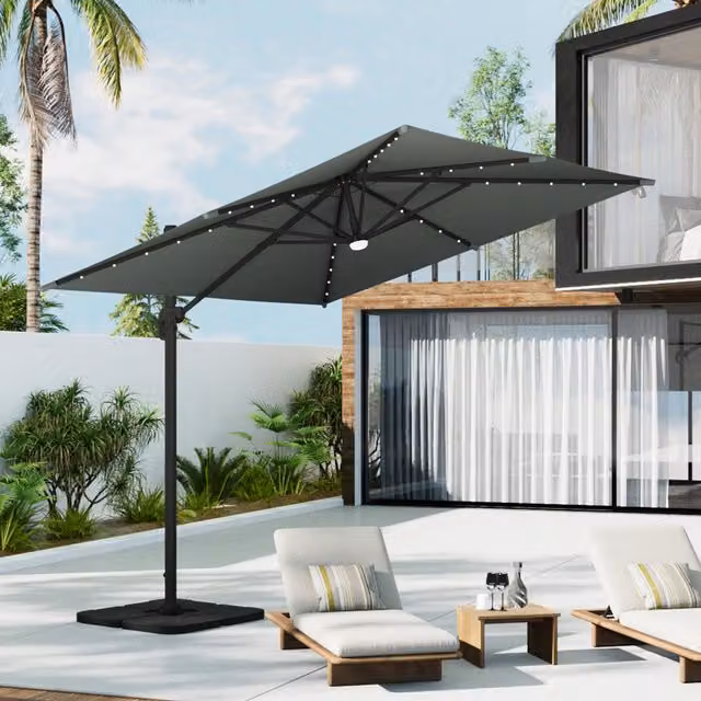Breeins Square Cantilever Parasol with Solar LEDs and 360 Degree Base in Dark Grey
