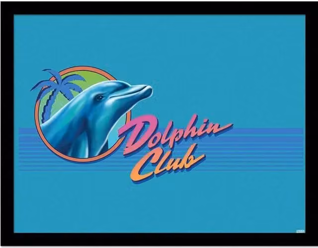 Steven Rhodes Dolphin Club Retro Graphic Framed Poster in Blue