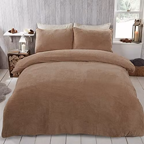 Brentfords Teddy Fleece Duvet Cover and Pillowcase Set, Beige/Brown, W/D/H: 200 x 200 x 50 cm – 2