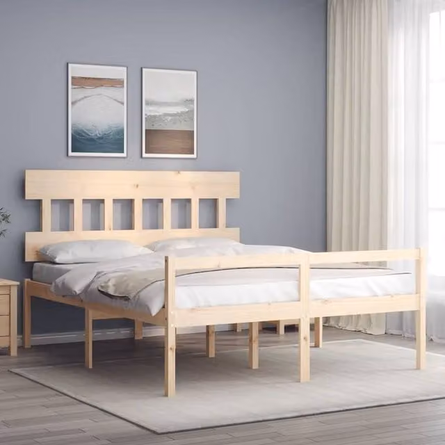 Berkfield Home Solid Wood Bed Frame with Headboard in Brown Pine, W: 160 cm, L: 200 cm
