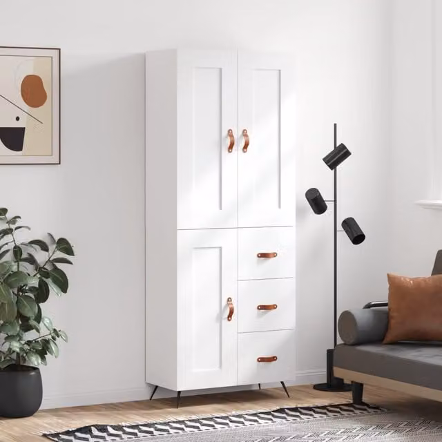Berkfield Home Modern White Highboard with Hinged Doors and Internal Shelves, W/D/H: 69.5 x 34 x 180 cm – 1