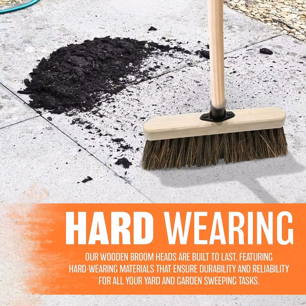 BARGAINS-GALORE Brown Wooden Broom Head for Garden and Yard Sweeping, 25.4 cm – 3