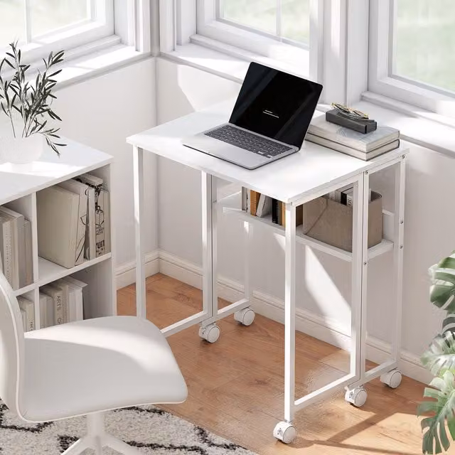 HOMCOM White Foldable Drop Leaf Computer Desk with Castors