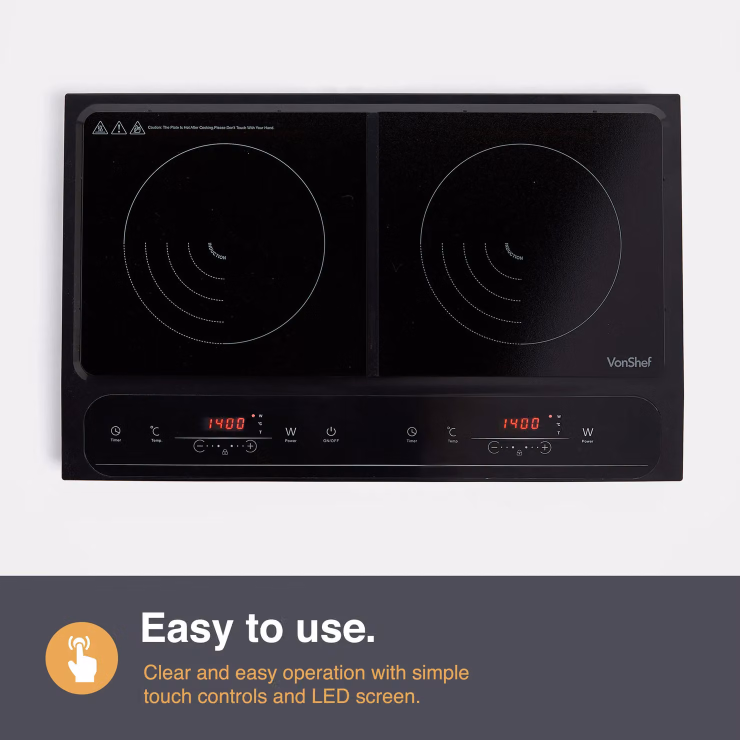 VonShef Portable Double Induction Hob with Digital Display and Timer in Black – 3