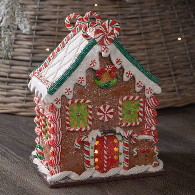 Samuel Alexander Battery Operated LED Christmas Gingerbread Candy Chalet Decoration, White and Multicolour, Height: 23 cm
