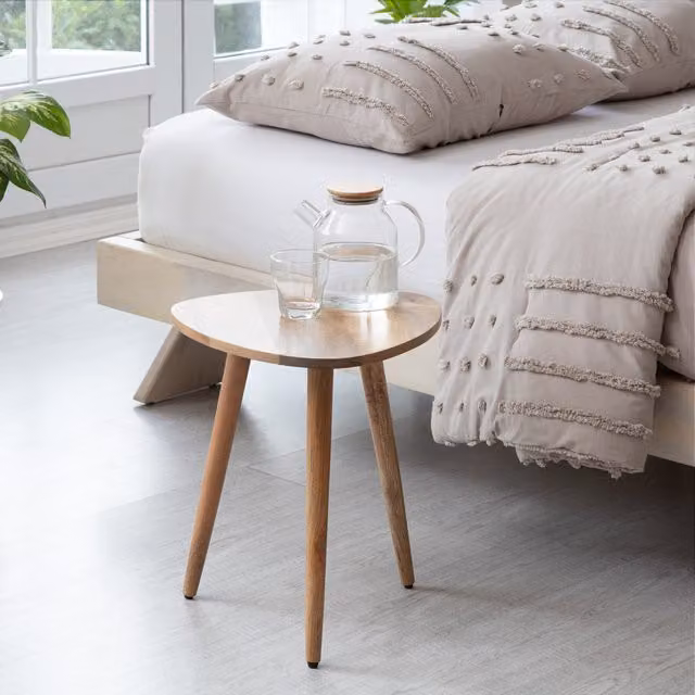 MH London Tora Round Mango Wood Side Table in Brown and Beige