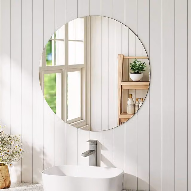 Levede Modern Frameless Round Wall Mirror in Clear, Diameter: 40 cm