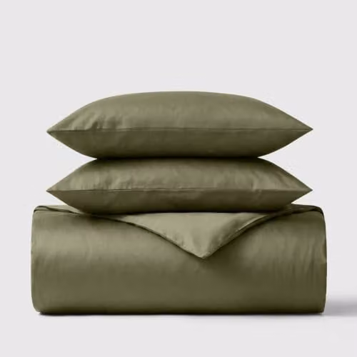 Bedable Super King 100% Cotton Sateen Duvet Cover Set in Green, 460 Thread Count – 1