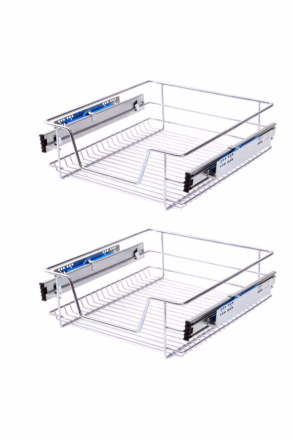 Living and Home 2 Piece Metal Sliding Kitchen Cabinet Pull Out Wire Basket Organizer and Pantry Storage Drainer Rack in Silver, Large – 2