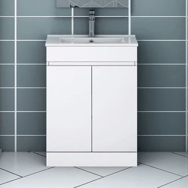 PAWNORA Matt White Freestanding Modern Bathroom Vanity Unit – 1