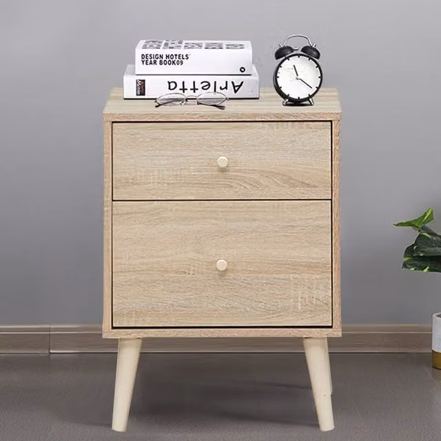 Costway Modern 2-Drawer Bedside Table Nightstand in Brown and Beige