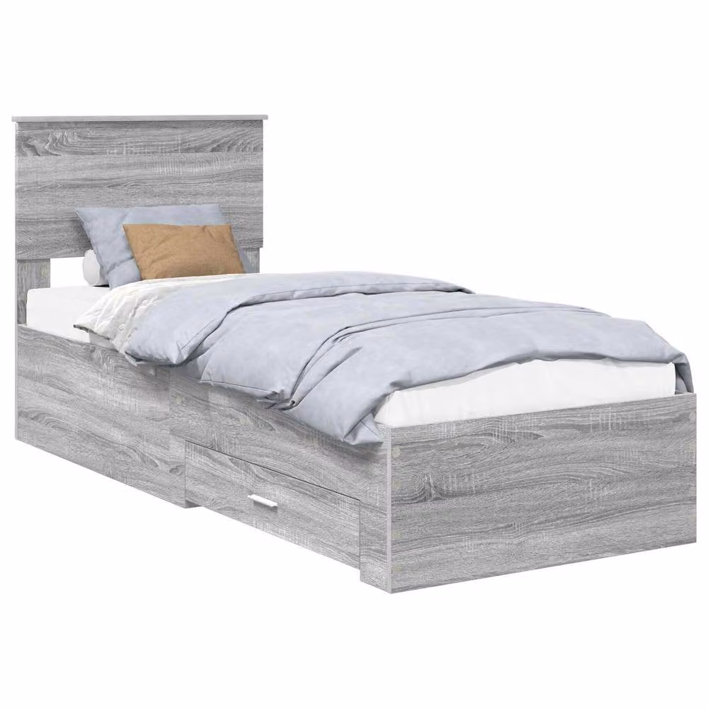 Berkfield Home Modern Bed Frame with Drawers in Grey Sonoma and Silver, Engineered Wood, W: 75 cm x L: 190 cm – 2
