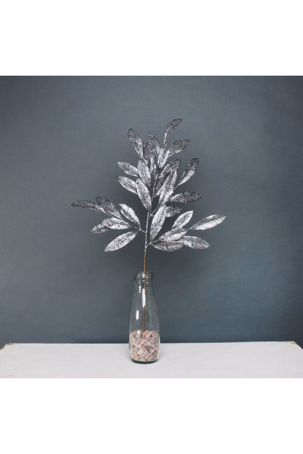 KDMD Silver Pewter Glitter Bay Leaf Spray, 3 Pack – 2
