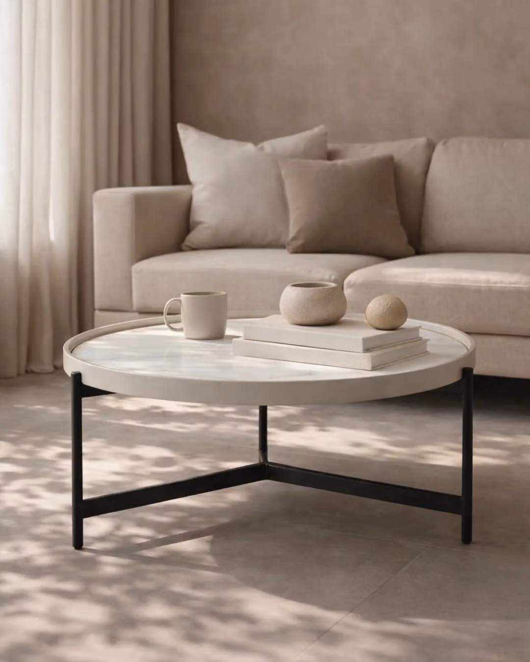 Tommy Franks Ivery Modern Square Marble Coffee Table in Grey and White