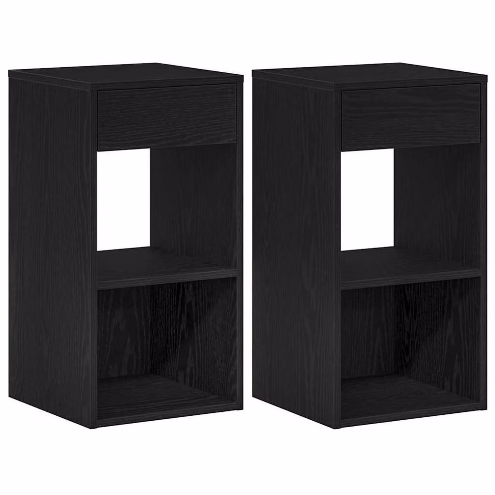 Berkfield Home Set of 2 Durable Bedside Cabinets with Drawer, Black Oak, W: 35 cm, D: 34 cm, H: 66.5 cm – 2