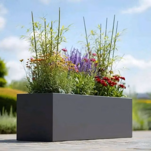 Grey Galvanised Steel Woven Wood Tub Planter, 75 cm