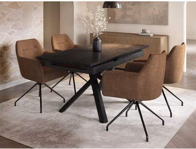 Solace+Co Lexi & Isla Modern Extendable Dining Set with 4 Swivel Chairs in Brown and Black