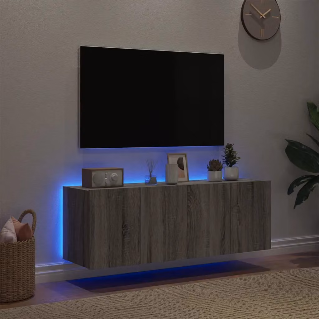 Berkfield Home Set of 2 Modern Wall Mounted TV Cabinets with Integrated LED Lights in Grey Sonoma, W/D/H: 60 x 35 x 41 cm – 3