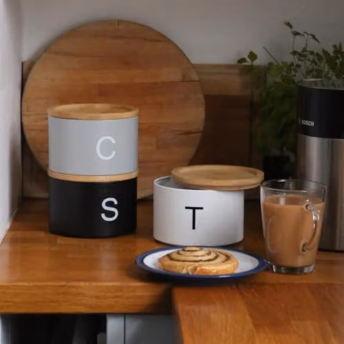 Harbour Housewares 3pc Stackable Tea, Coffee and Sugar Canister Set in Black and White with Airtight Bamboo Lids – 5