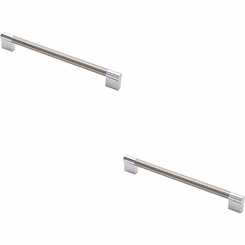 Loops 2 Pack Keyhole Bar Pull Handles in Satin Nickel and Chrome, W: 23.6 cm, H: 1.4 cm, Fixing Centres: 22.4 cm