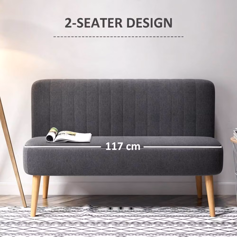 STILVORA 2 Seater Grey Fabric Upholstered Sofa with Solid Wood Frame and Legs – 3