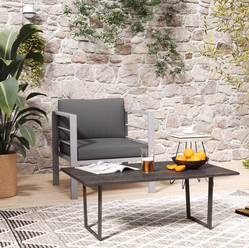STILVORA Modern Metal Garden Single Sofa with Removable Grey Cushions – 5