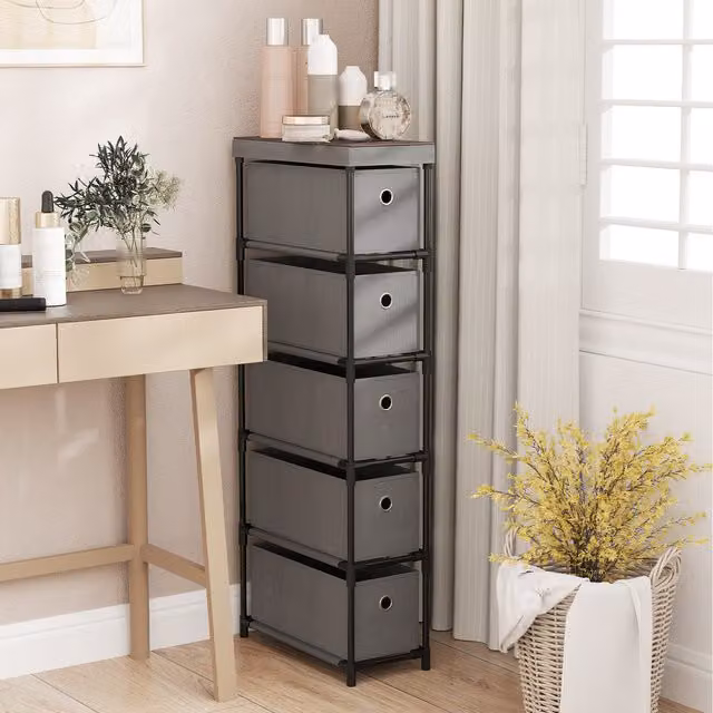 Costway Industrial 5-Drawer Freestanding Dresser in Grey