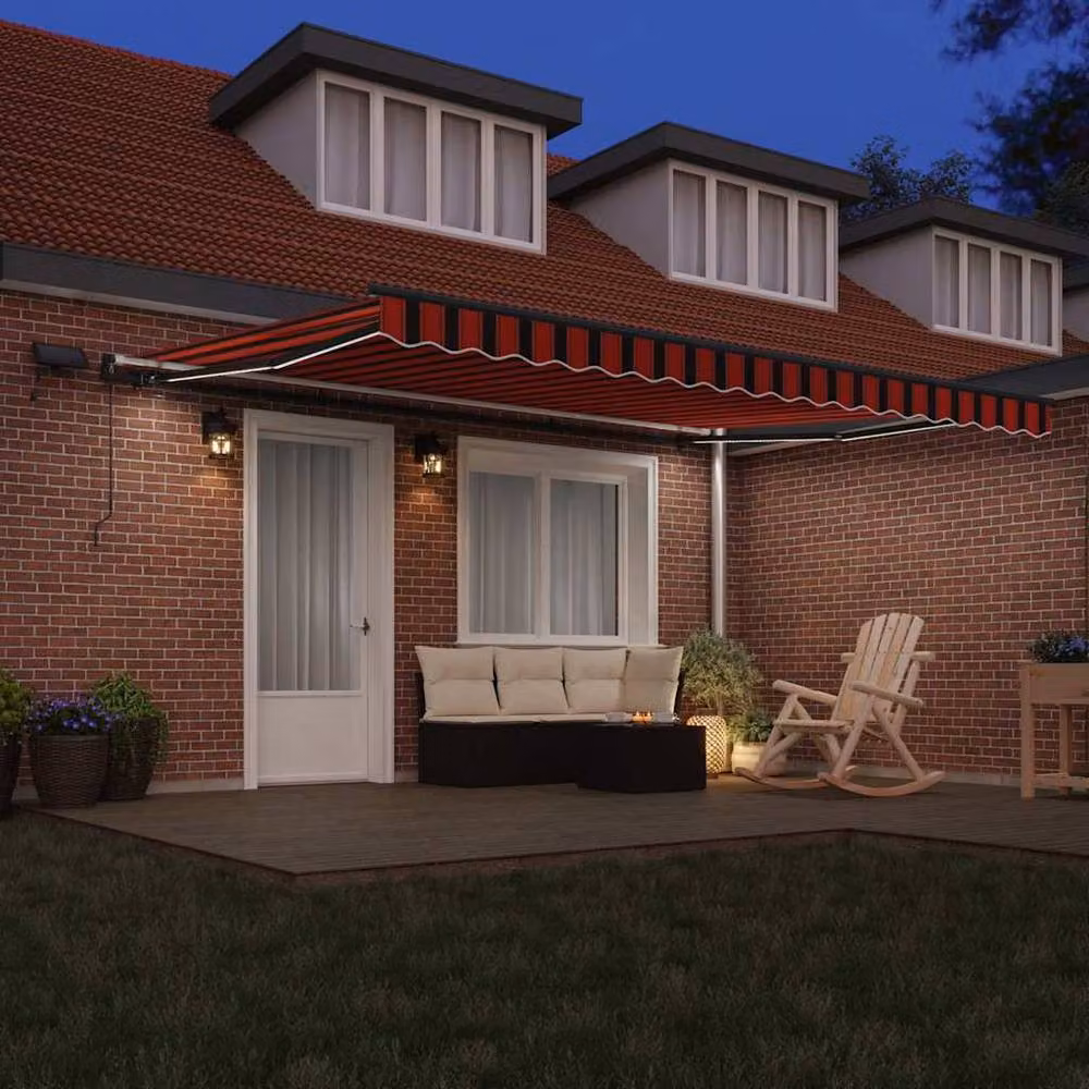 Berkfield Home Manual Retractable Folding Arm Awning with LED, Orange Striped Polyester, W: 450 cm, D: 350 cm – 3