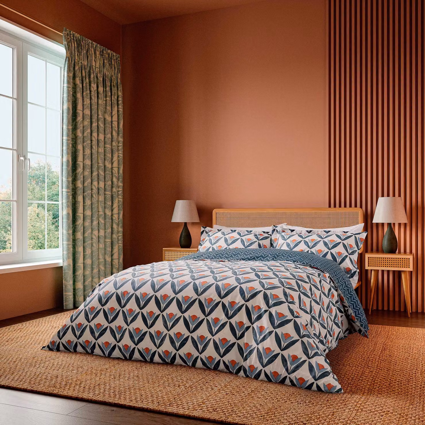 Scion Tulip Trellis Cotton Floral Duvet Cover and Pillowcase Set, Multicolour, W: 90 cm, H: 200 cm – 2