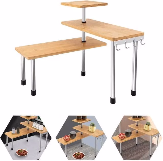 EONLION 3 Tier Brown Kitchen Accessories Standing Shelving Unit
