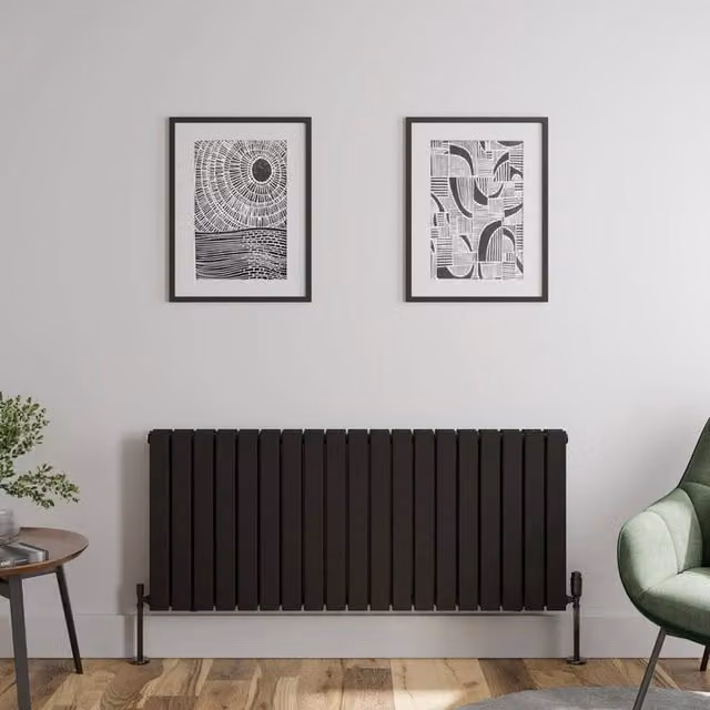 Temprazo Black Flat Double Panel Horizontal Designer Radiator, W/H: 144.0 x 60.0 cm