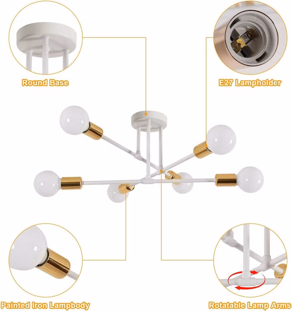 Goeco Sputnik 6-Arm Ceiling Chandelier in White, Diameter: 52 cm – 3