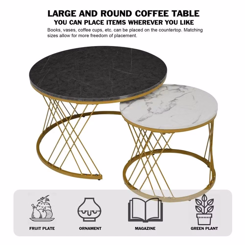 KORVIXA Set of 2 Round Nesting Coffee Tables in White Lacquered Finish – 2