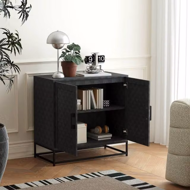 STILVORA Minimalist Black Matt Sideboard with Adjustable Shelf