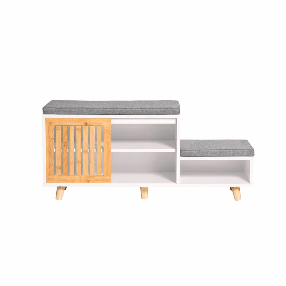 SoBuy Scandinavian Style Hallway Shoe Rack Bench in White and Grey – 2