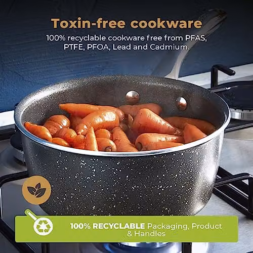 Tower Cerastone Pro 20cm Aluminium Saucepan with Glass Lid, Grey and Multicolour – 6