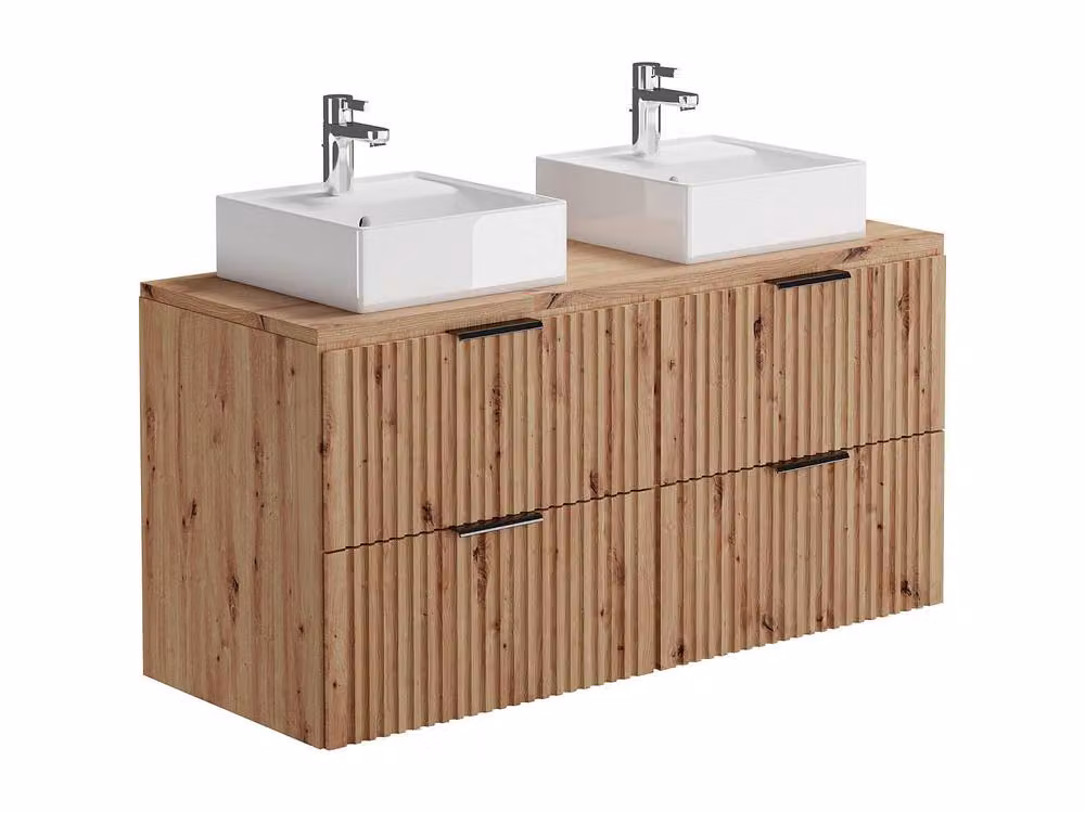 Vente-unique Wall-Mounted Ribbed Bathroom Unit with Free-Standing Basin in Light Oak, W/D/H: 120 x 46 x 57 cm – 2