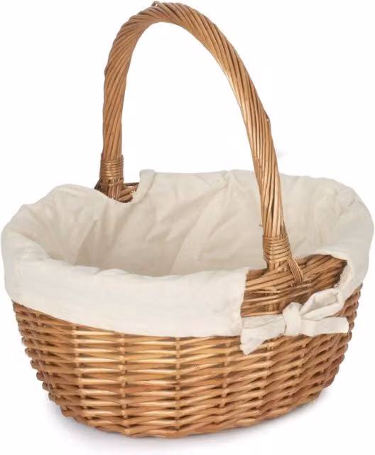 Red Hamper Double Steamed Oval Wicker Shopping Basket with Cotton Lining and Handles in White and Red – 1