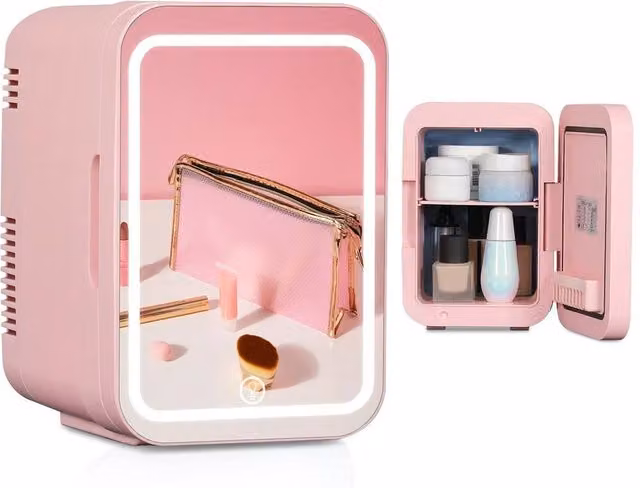 SPETLEK Pink LED Mirror Mini Portable Fridge, 4L – 1