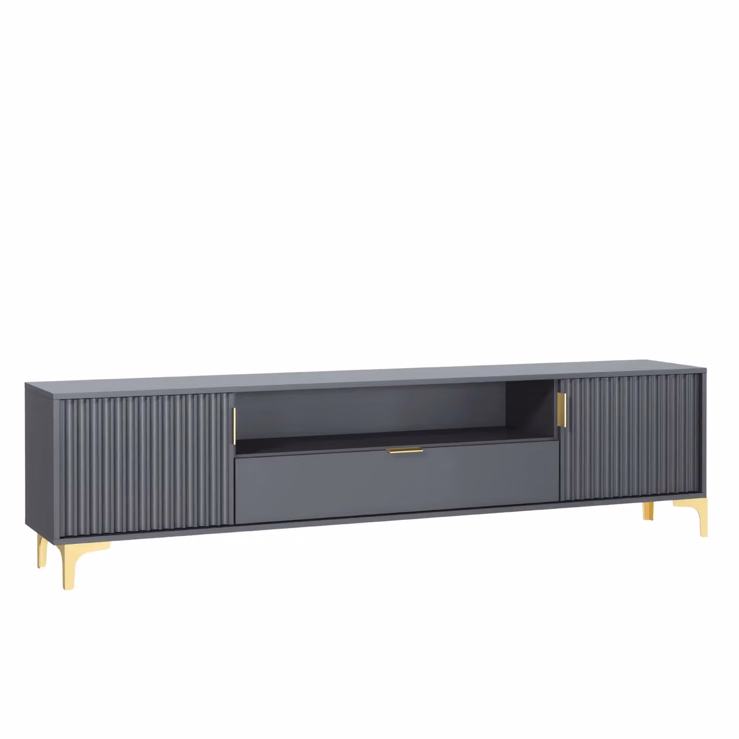 Creative Furniture Tide Crest Modern Fluted TV Unit in Gold, Grey or White, W: 200 cm, D: 35 cm, H: 50 cm – 2