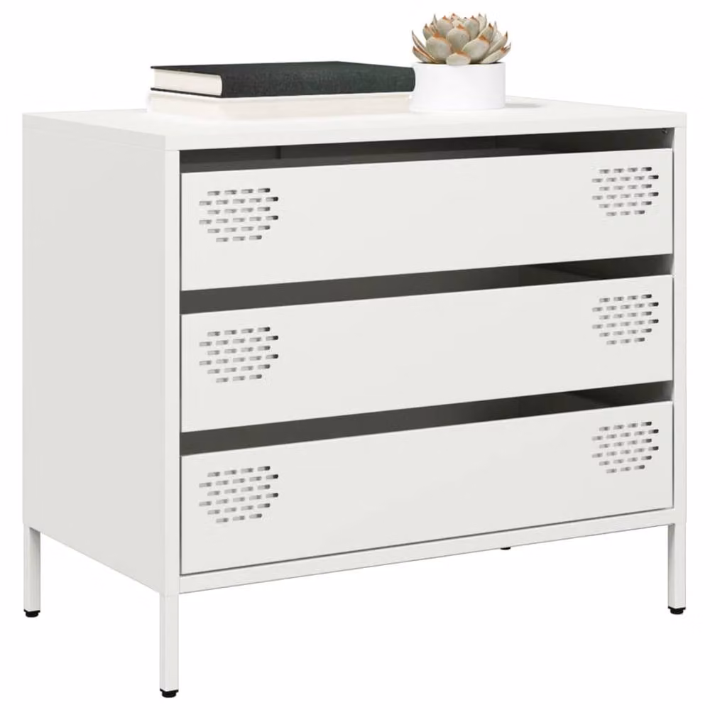 Berkfield Home White Sideboard in Matt Cold-rolled Steel, W: 68 cm, D: 39 cm, H: 58.5 cm – 2