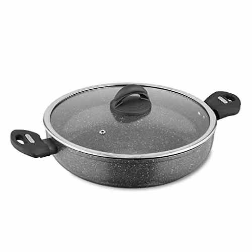 Tower Cerastone Aluminium Casserole Pot with Ceramic Non-Stick Coating and Glass Lid, Grey, 30 cm – 1