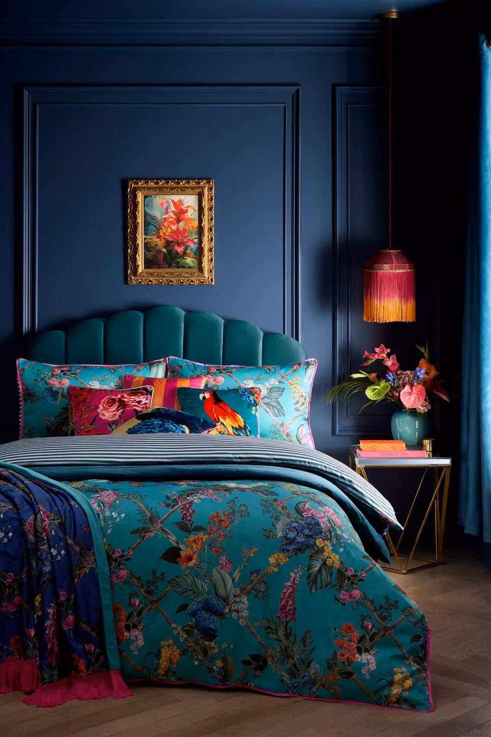 House of Llewelyn-Bowen Cotswold Fantasia Mako Satin Cotton Fitted Bed Sheet, Petrol Blue, W/D/H: 200 x 200 x 30 cm – 2