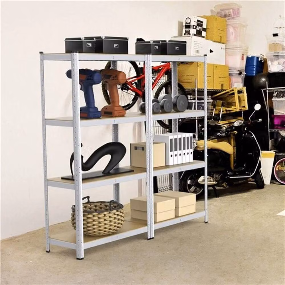 KORVIXA 4-Tier Metal Garage Storage Shelves in Silver, H 160.0 x W 80.0 x D 40.0 cm – 3