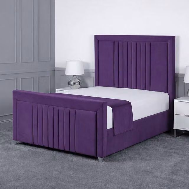 Living Comfort Bedz Celeste Plush Velvet Upholstered Bed with Slatted Base in Purple, Single (W: 90 cm, L: 200 cm)