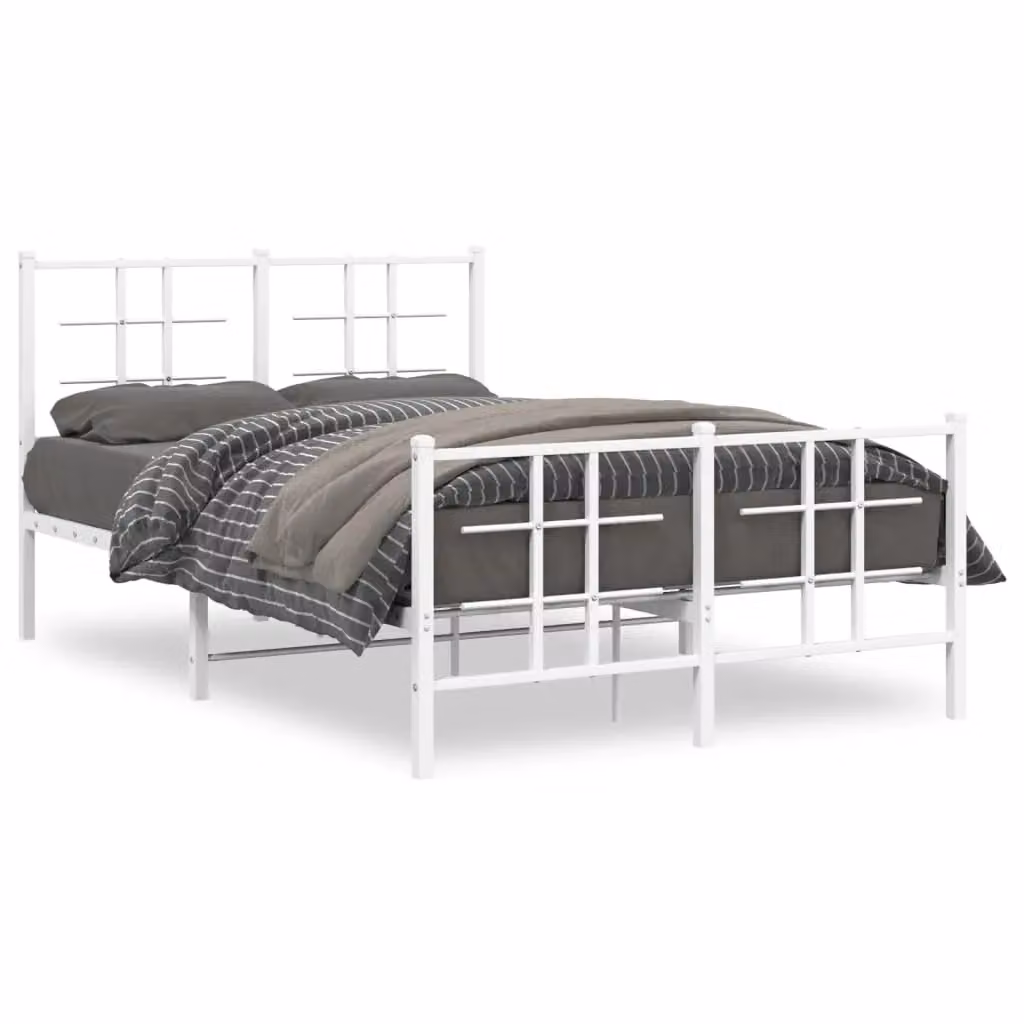 Berkfield Home Metal Bed Frame with Footboard in White, Small Double, W/D/H: 120 x 200 cm – 2